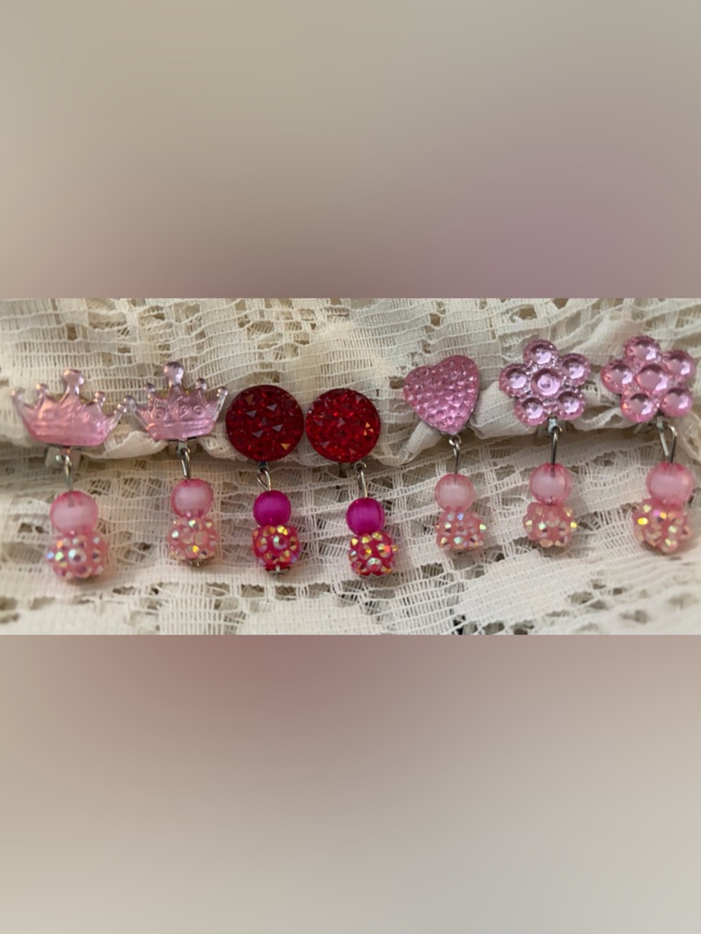 💖Vintage Sparkly Pink Mixed Lot Clip-On Earrings💖50s/60s✨3 pairs + 1 single